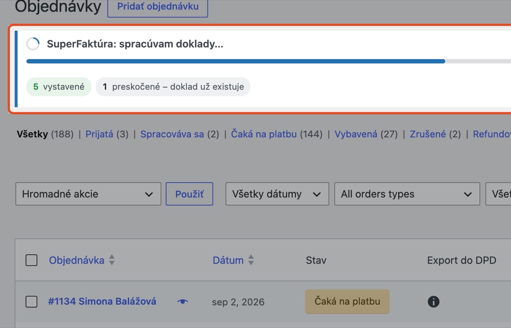 Hromadné vystavovanie faktúr priamo zo zoznamu objednávok