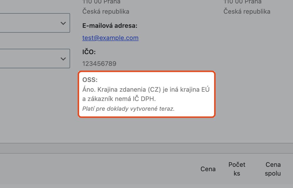 Prehľad OSS v objednávke a oznamy v administrácii