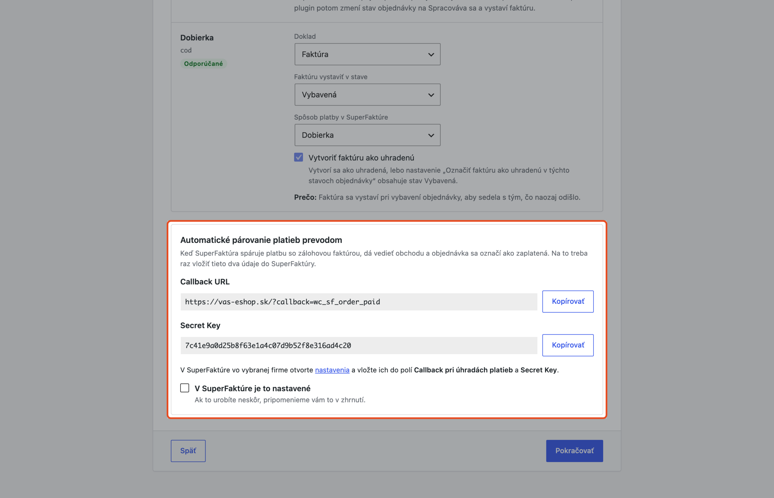 Údaje pre automatické párovanie